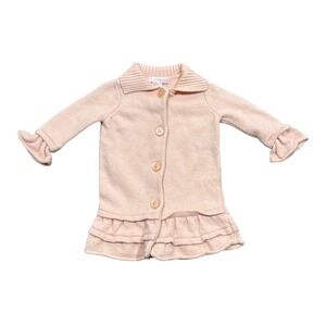 Janie and Jack Baby Girls Pink Ruffle Cardigan Sweater Dress size 6- 12 Months
